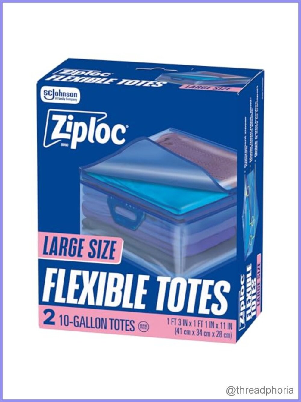 Flexible Storage Tote 10 Gallon Zipper Built-In Handles, 2 Count, Stackable